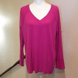 Wildfox women's large Megenta Hot Pink Waffle Y2K V-Neck oversized